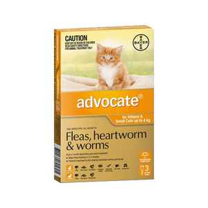 Advocate Flea & Worm Control for Cats less than 4kg, 3 x 0.4milliliter/Pack, Small, Colour Orange Pack