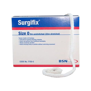 Surgifix Tubular Bandage, Size 0 or A, Width: 1.1cm, Small Finger, 9 Metres Unstretched, 25 Metres Stretched/Box Each