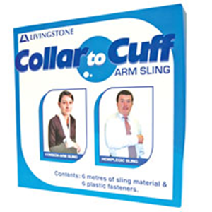 Livingstone Collar to Cuff Arm Sling with Fasteners, 5 cm width, 10 metres/roll, White Each
