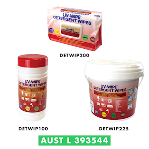 Liv-Wipe Detergent Wipes, 26 x 28cm, Large, Nonwoven, Alcohol Free, Neutral pH, TGA, 225 Wipes/Tub, 3 Tubs/Carton Carton