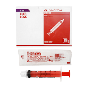 Livingstone Syringe, 1ml, Luer Lock Tip, White Plunger, Polypropylene, Latex Free, Hypoallergenic, Sterile, 100 Pieces/Box