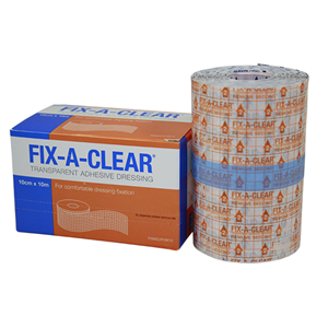 Fix-A-Clear Transparent Adhesive Waterproof Tape Dressing, 10cm x 10 Metres, Low Allergy, Each
