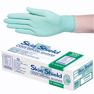 Skin Shield Biodegradable Latex Dental Gloves, Powder Free, Extra Small, 100/Box Box