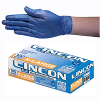 Out of Date, Lincon Vinyl Gloves, Low Powder, HACCP, Recyclable, 6.0g, Extra Large, Blue, 100/Box, Price Discounted, While Stocks last Box