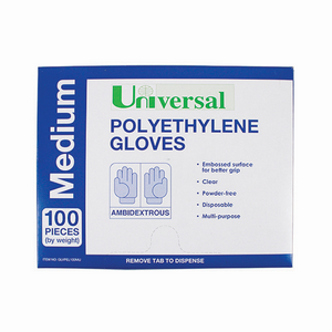 Out of Date, Universal Polyethylene Gloves, Medium, Recyclable, Latex Free Clear 100/Pack 2,500/Carton Price Discounted While Stocks last