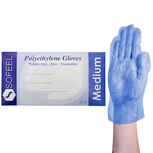 Sofeel Disposable Polyethylene Gloves, Large, Powder Free, Latex Free, Recyclable, Clear, 500/Box Box