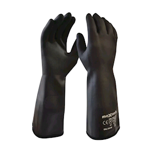Maxisafe Neotherm Heat Resistant Neoprene Gauntlet Gloves, 36cm - 38cm Flexible, Liquid Proof, Terry Lined, Double Extra Large, Black, 6 Pairs/Pack Pack