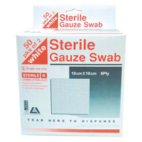 Livingstone Gauze Swabs, 10 x 10 cm x 8 ply, 100 Percent Cotton, Sterile, White, 2 Pieces/Pack, 500 Packs/Carton Carton