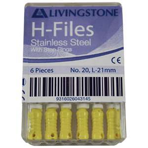 Livingstone H-Files, 21mm, No. 08, Stainless Steel, Colour-Coded, 6/Pack