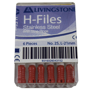 Livingstone H-Files, 21mm, No. 08, Stainless Steel, Colour-Coded, 6/Pack