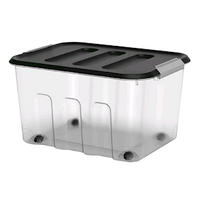 J. Burrows Modular Storage Containers, with Lid and Wheels, 32L, 359(W) x 479(D) x 272(H) mm, Clear Base, Grey Lid, Polypropylene, Each Each