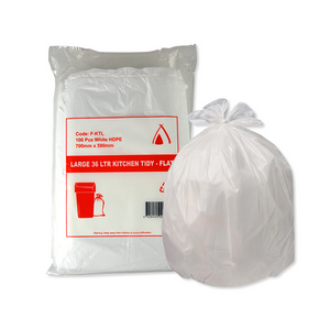 Livingstone Garbage Bag Bin Liner, Kitchen Tidy, 36 Litres, 58 x 66cm, 15um, Heavy Duty, Flat Seal, White, 50/Pack, 50/PK Pack