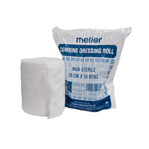 Out of Date, Melior Combine Dressing Roll, 20cm x 10m, Nonwoven Cotton Filled, Non-Sterile, 1 Roll/Bag Price Discounted While Stocks last Bag