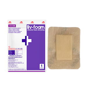 Liv-Foam Silicone Foam Dressing, 4 x 5cm, with Adhesive Border, Self-Adherent, Each