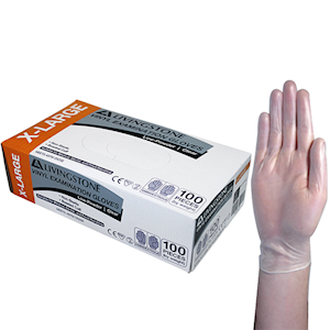 Livingstone Vinyl Examination Gloves, Recyclable, 6.5g, Low Powder, Large, Clear, HACCP Grade, 100/Box Box