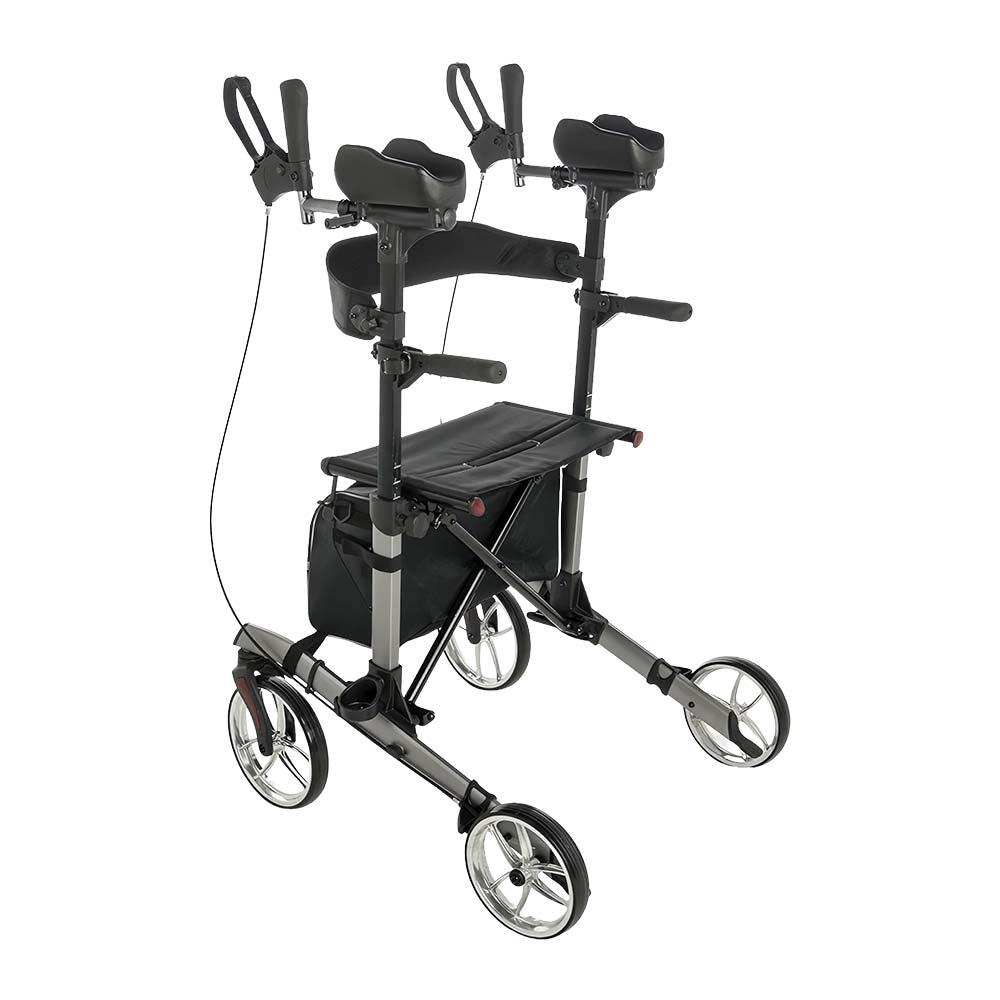 Livingstone Upright Rollator Walker, 10" Front Wheel with Seat and Bag, Grey, Each
