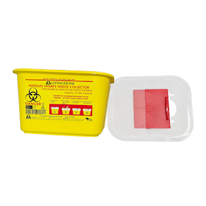 Livingstone Needles Sharps Waste Collector,2 Litres, with Screw Lid & Finger Guard, Clear View Top, Square, Recyclable Plastic, Yellow, 10 Pieces/Carton Carton