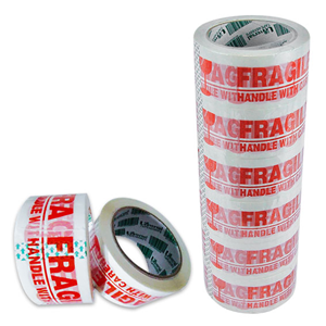 Universal Acrylic Packaging Tape, "Fragile Handle with Care", Red on White, 48mm x 66 metres, 6/Pack