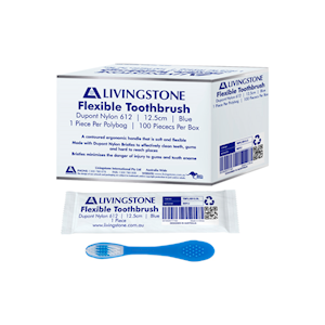 Livingstone Flexible Toothbrush, Dupont Nylon 612, 12.5cm, Blue, 100 Pieces/Box Each