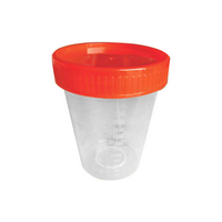 Specimen Sample Container Urine Jar 250ml Grad 25ml-200ml 65x100mm Red Screw Cap Unlabelled Natural Clear Recyclable Plastic 147/Ctn Carton