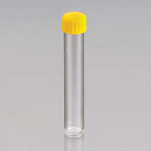 Livingstone Flat Bottom Tube 10ml, 16 x 100mm,Polystyrene, Unlabelled, Yellow Screw Cap, EO Sterile, 100 Pieces/Bag