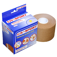 Liv-Sport Premium Rigid Strapping Sports Tape, Tan Colour Fabric, 50 mm x 13.7 metres, 1 Roll/Box, 20 Boxes/Pack Pack
