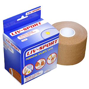 Liv-Sport Premium Rigid Strapping Sports Tape, Tan Colour Fabric, 50 mm x 13.7 metres, 1 Roll/Box, 20 Boxes/Pack Pack