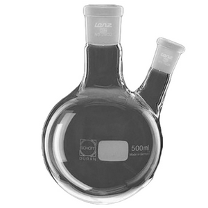 Simax Flask, Round Bottom, 2000ml, Two Neck, 29/32 Socket 14/23 Side Socket, Borosilicate Glass, Each Each