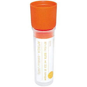 Aptaca Recyclable Plastic Test Tube, with KF+Na2 EDTA for 2.5ml of Blood, 16mm Diameter x 50mm Long, Flat Bottom, 50/Box Box