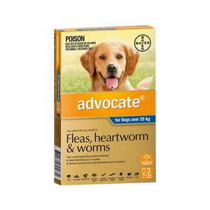 Advocate Flea & Worm Control for Dogs over 25 kilo grams, 3 x 4.0 milliliters/Pack, Colour Blue Pack