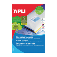 APLI Self Adhesive Labels, A4, 38 x 21.2mm, 65 Labels/Sheet, 6500 Labels/Pack Pack