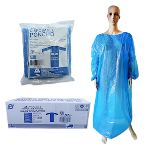 Livingstone Disposable Poncho, Recyclable LDPE, 80 x 125cm, Hoodless, Single Pack, Blue, 100/Ctn Carton