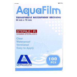 Aqua-Liv Transparent Film Dressing, 6 x 7cm, without Pad, Sterile, 100 Pieces/Box Box