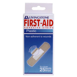 Out of Date, Livingstone Superior Adhesive Recyclable Plastic Strips, 72 x 19mm, Latex Free, 25/Box, Price Discounted, While Stocks last Pack