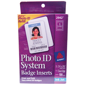 AVERY PHOTO ID SYSTEM BADGES INSERT 2 1/4" X 3 1/2" 100/BOX Pack