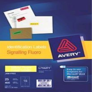 LABEL FLURO YELLOW 98X38MM 25/PK A4 SIZE Pack