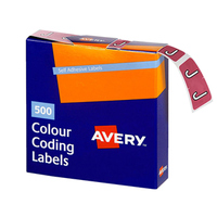 Avery Side Tab Colour Coding Label, 'J', 25 x 38mm, Mauve, 500 Labels/Roll Box