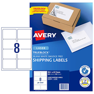 Avery Laser Shipping Labels, L7165, 8UP, 99.1 x 66.7mm, White, 100 Sheets/Box Box
