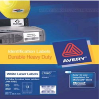 Avery Laser Heavy Duty Labels, L7063, 14UP, 25/Pack Each