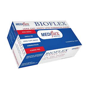 Bioflex Latex Examination Gloves, Powder Free, Long Cuff, 28cm, Small, Cream Colour, 100 Pieces/Box