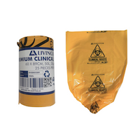 Livingstone Premium Clinical Waste Bags, 60 x 89cm, 50L, 35um, Yellow, 25 Pieces/Roll, 10 Rolls/Carton Carton