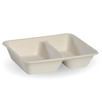 BioPak 2-Compartment Natural Biocane Takeaway Container Base, To Suit BIOPAK-LID, 125 Bases/Sleeve, 4 Sleeves/Ctn, 500 Pieces/Ctn Carton