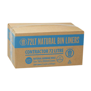 Livingstone Garbage Bag Bin Liner, Contractor, 72L, 76 x 90cm, 28um, Heavy Duty, HDPE, Star Seal, Natural, 50/Pack, 250/Carton