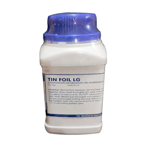 Tin Foil, LR Grade, 100 Grams, 600 x 100 x 0.1mm, CAS No. 7440-31-5 Each