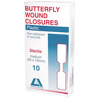 Out of Date, LIV Butterfly Wound Closure 46x10mm, Non-stick Centre, 10/Pk, Original Unopened Condition, Price Discounted, While Stocks last Pack
