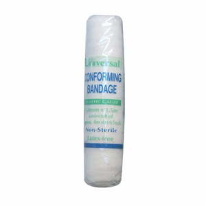 Universal Conforming Bandage with Clips, 150mm x 4 Metres Stretched Length (1.5 Metres Unstretched), 12/Pack, 20 Packs/Carton Carton