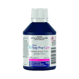 Perrigo Surgi-Prep® C Sanitiser, Hand Rub, Chlorhexidine Gluconate 0.5pct and Ethanol 70pct, 100ml, Pink, Each Each