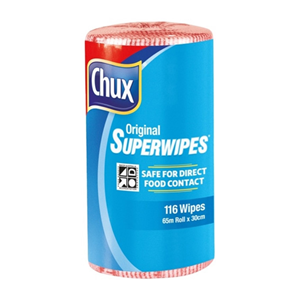 Chux Original Superwipes, 30cm x 65 Metres, Perforated, Red, 4 Rolls/Carton Carton