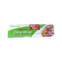 Universal Plastic Cling Wrap in Dispenser Compact Box, 33cm x 600m, 10 Microns, PVC & BPA Free, Non-Toxic, 6 Rolls/Carton Carton