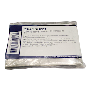 Zinc Sheet, 0.1mm Thick x 100mm Wide, Technical Grade, 500g, Each Each